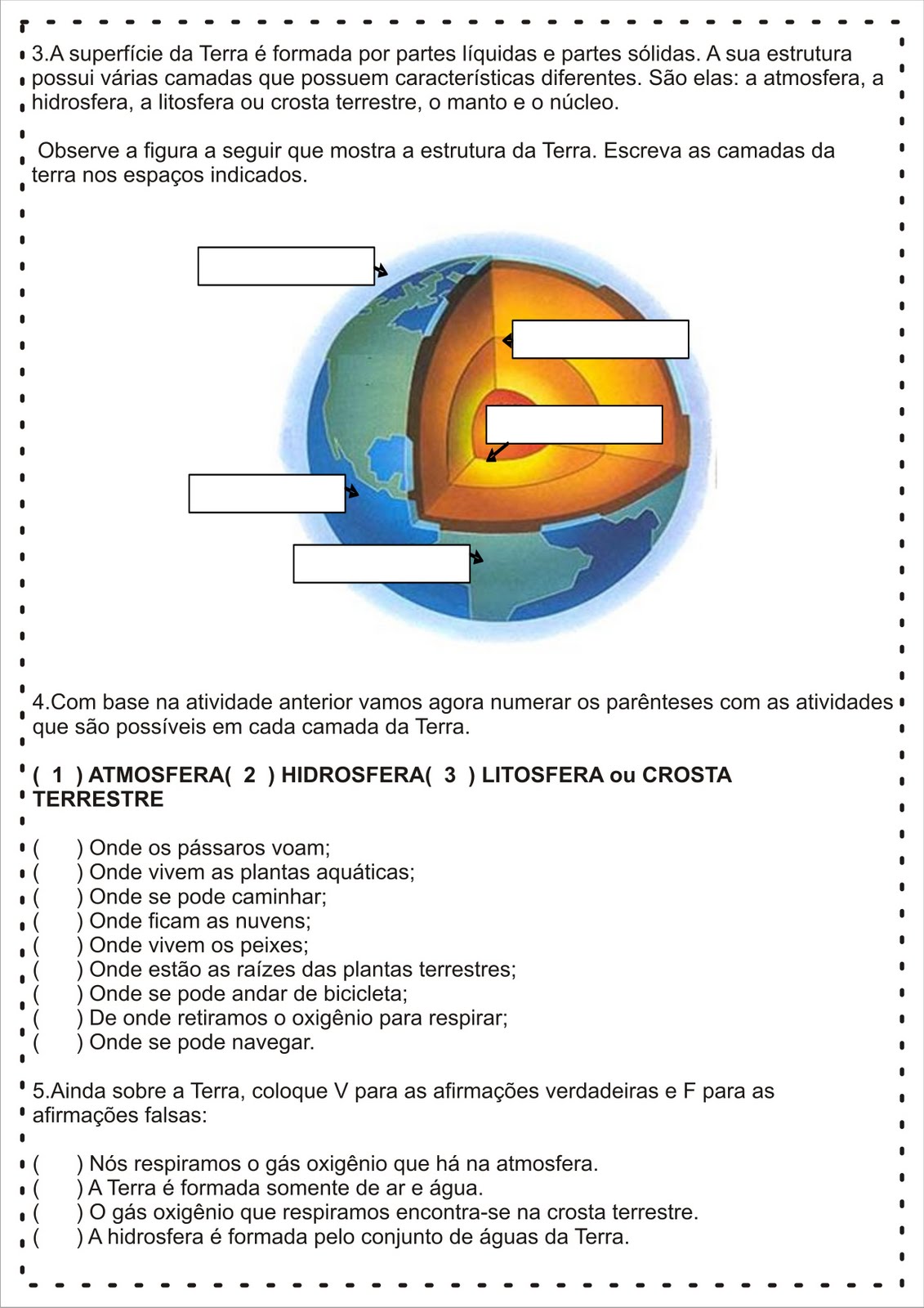 Atividades Sobre As Camadas Da Terra 6 Ano