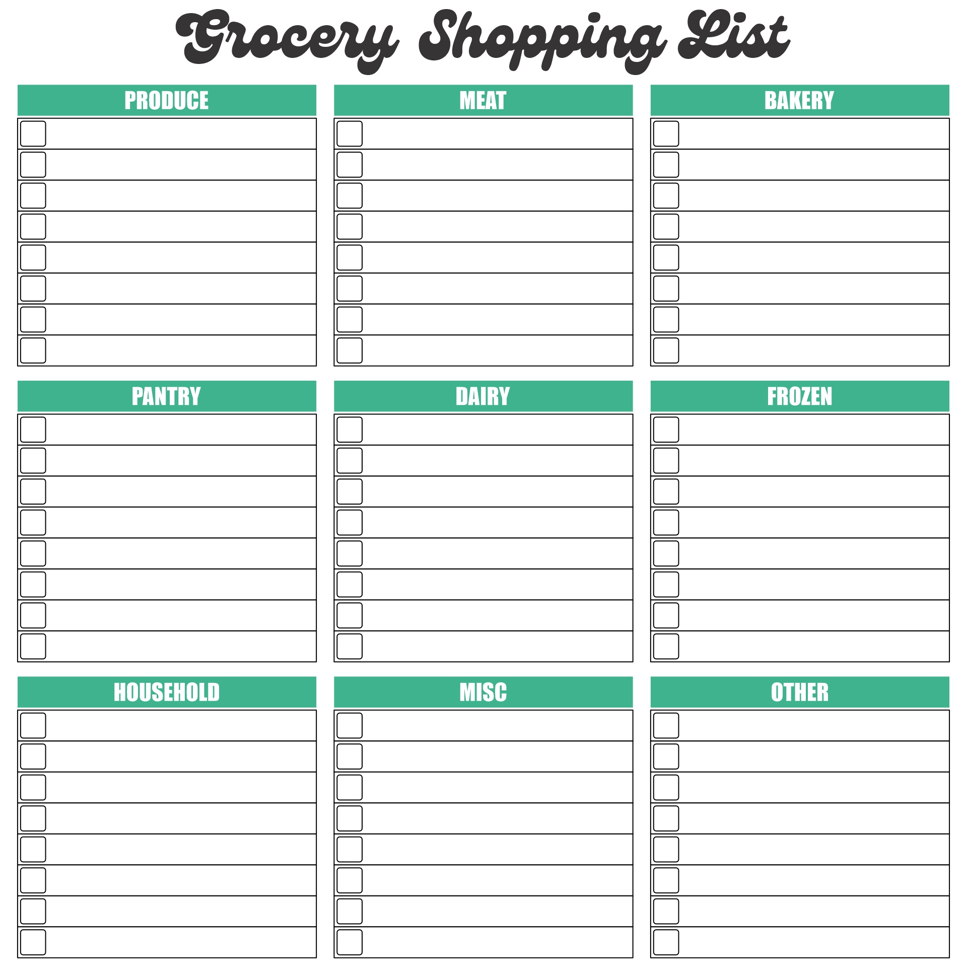 Editable Grocery List Template Custom Grocery Shopping List Printable