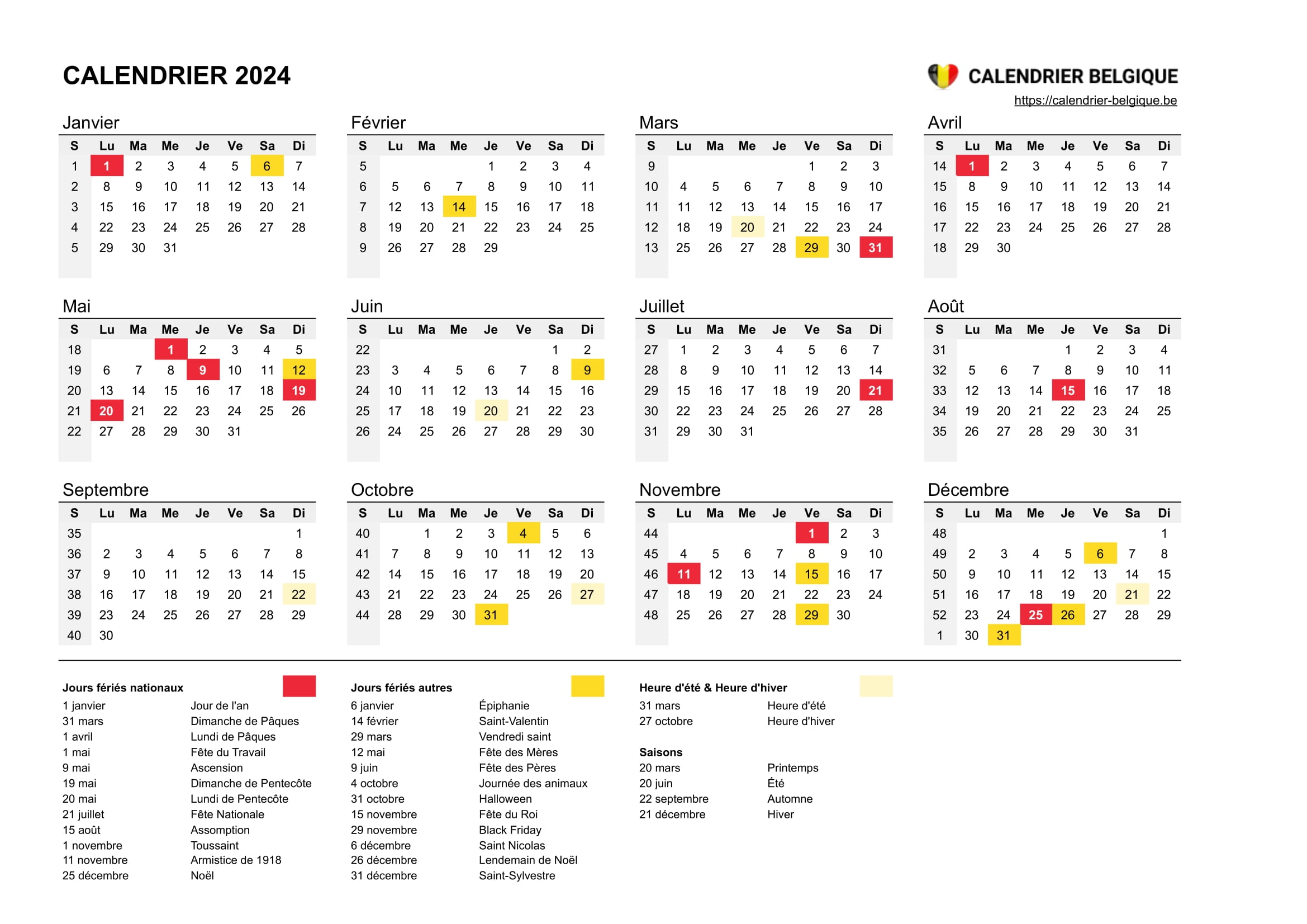 Calendrier 2024 Semaine Pdf