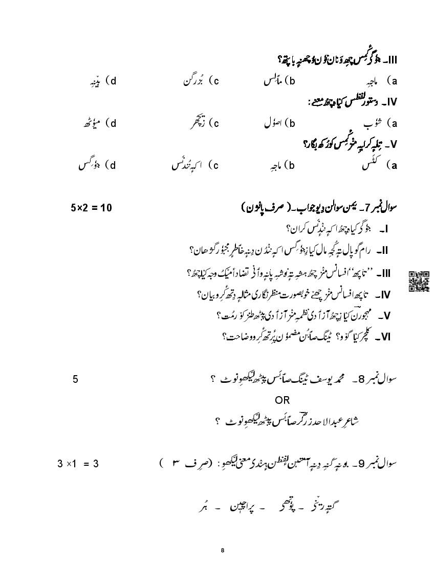 Cbse Class 12 Kashmiri Sample Paper 2024 Pdf