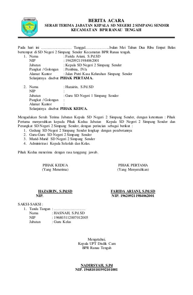 Format Contoh Berita Acara Serah Terima Jabatan Rt Trend Masa Kini Guna