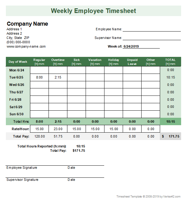 Timesheet Template Free Excel