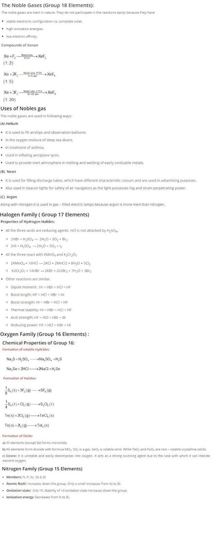Cbse Notes Class 12 Chemistry The P Block Elements Aglasem Schools