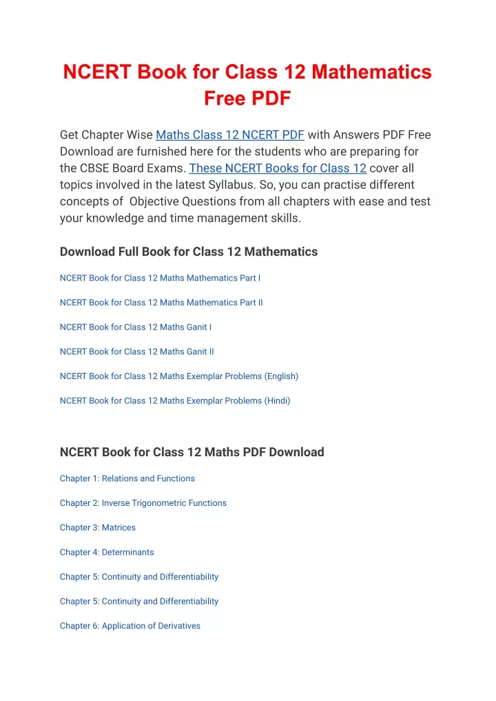Maths Class 12 Ncert Index