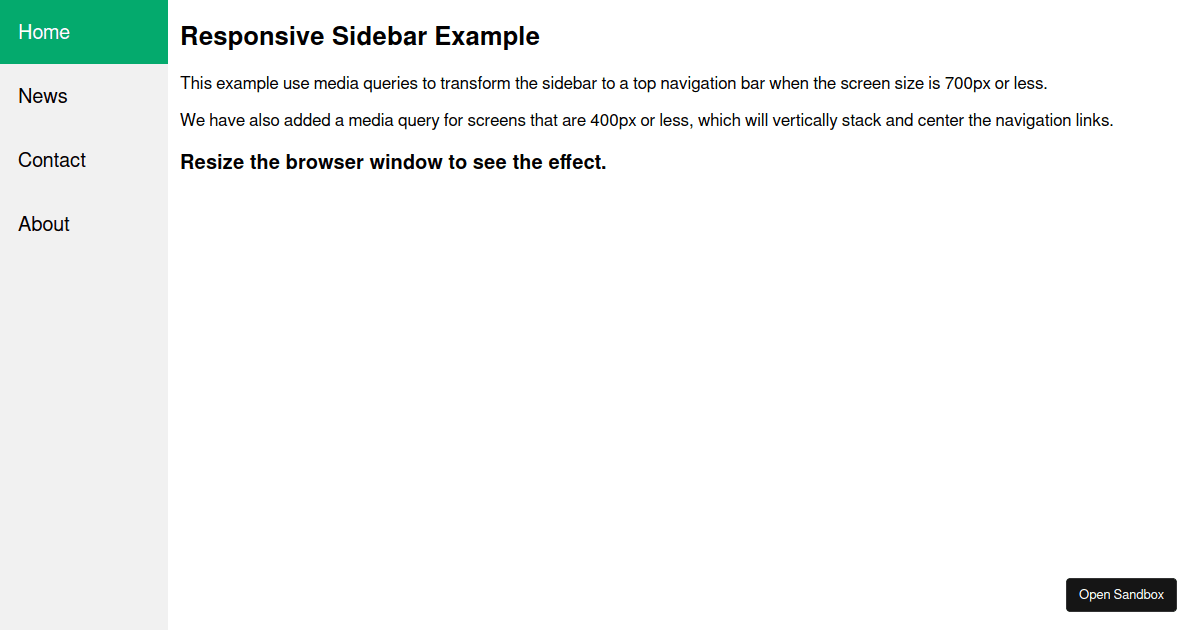 Responsive Sidebar Codesandbox