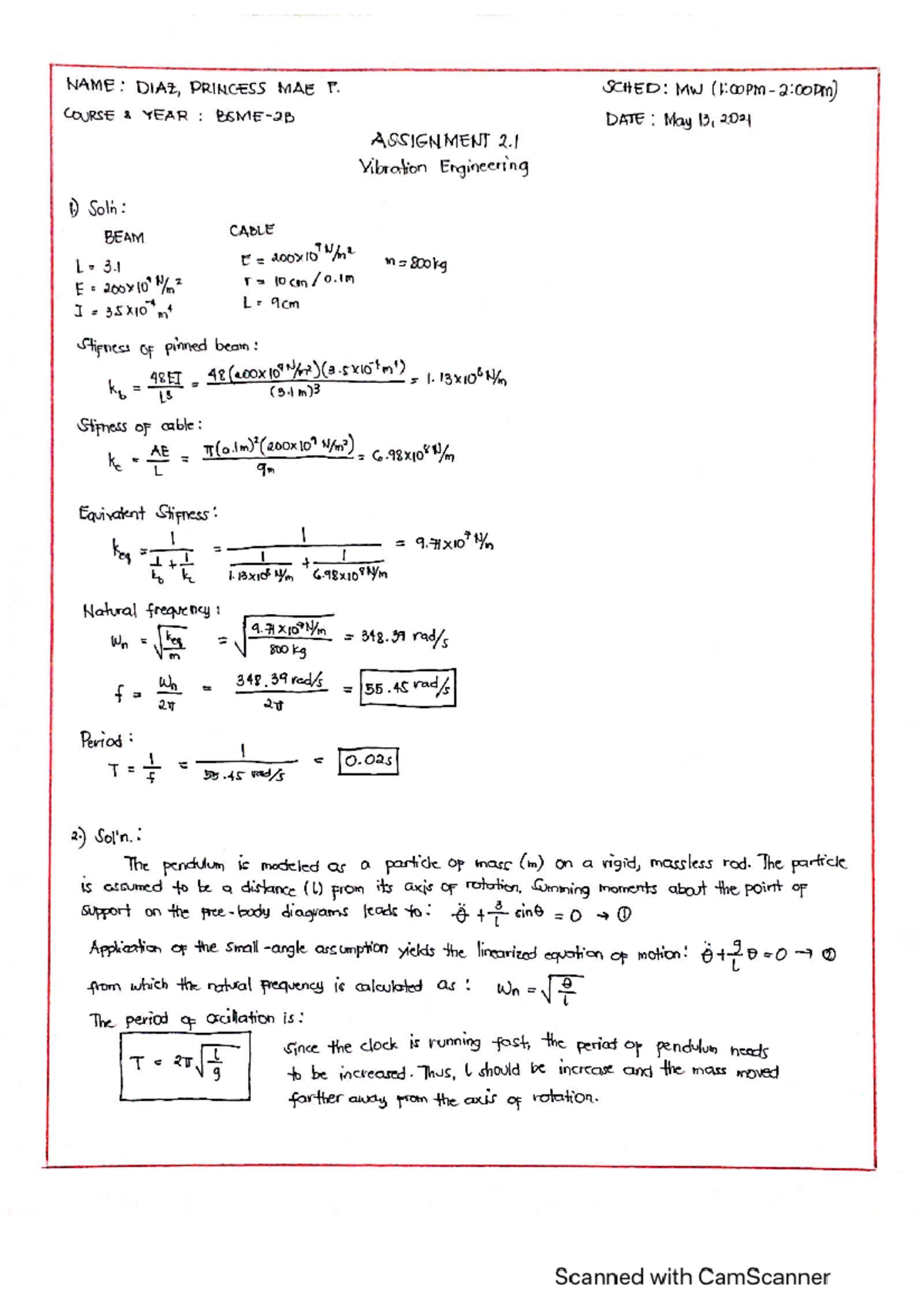 Assignment 2 Vibration Engineering Mechanical Engineering Studocu
