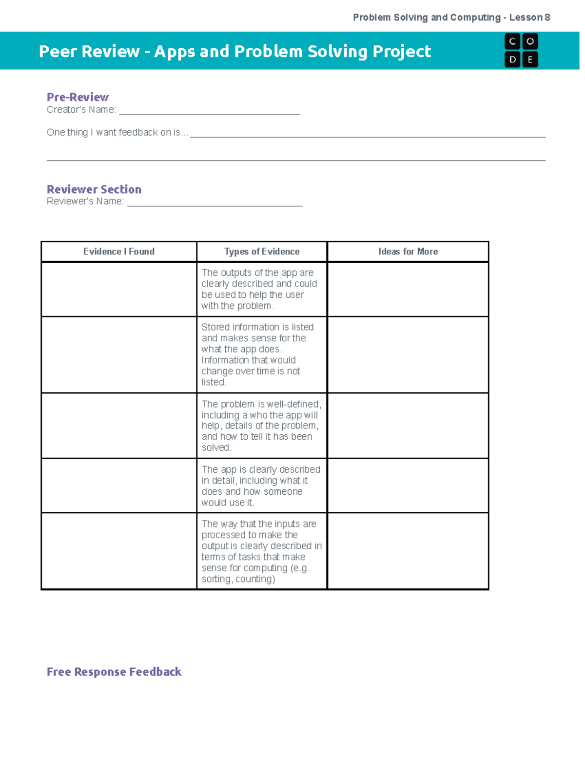 U1l08 Peer Review Apps And Problem Solving Project 2021 Docx
