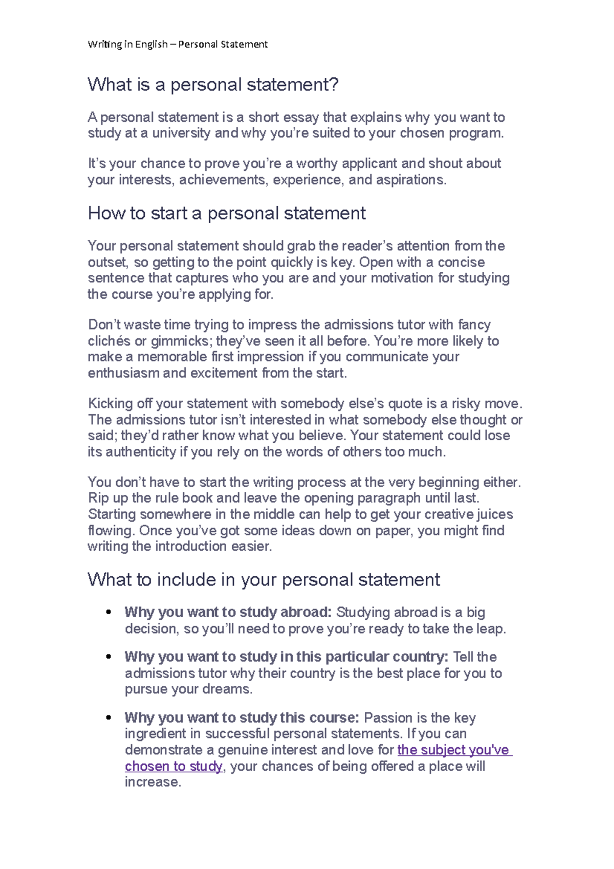 Free Personal Statement Generator
