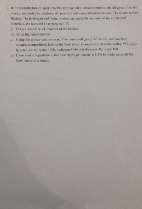 Solved 3 5 Aniline Is Produced By The Hydrogenation Of Chegg Com