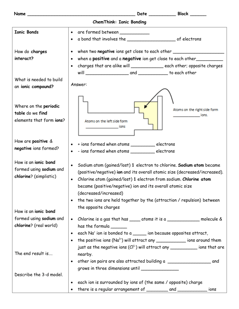 Boardworks Science Chemistry Ionic Bonding Worksheet Answer Key