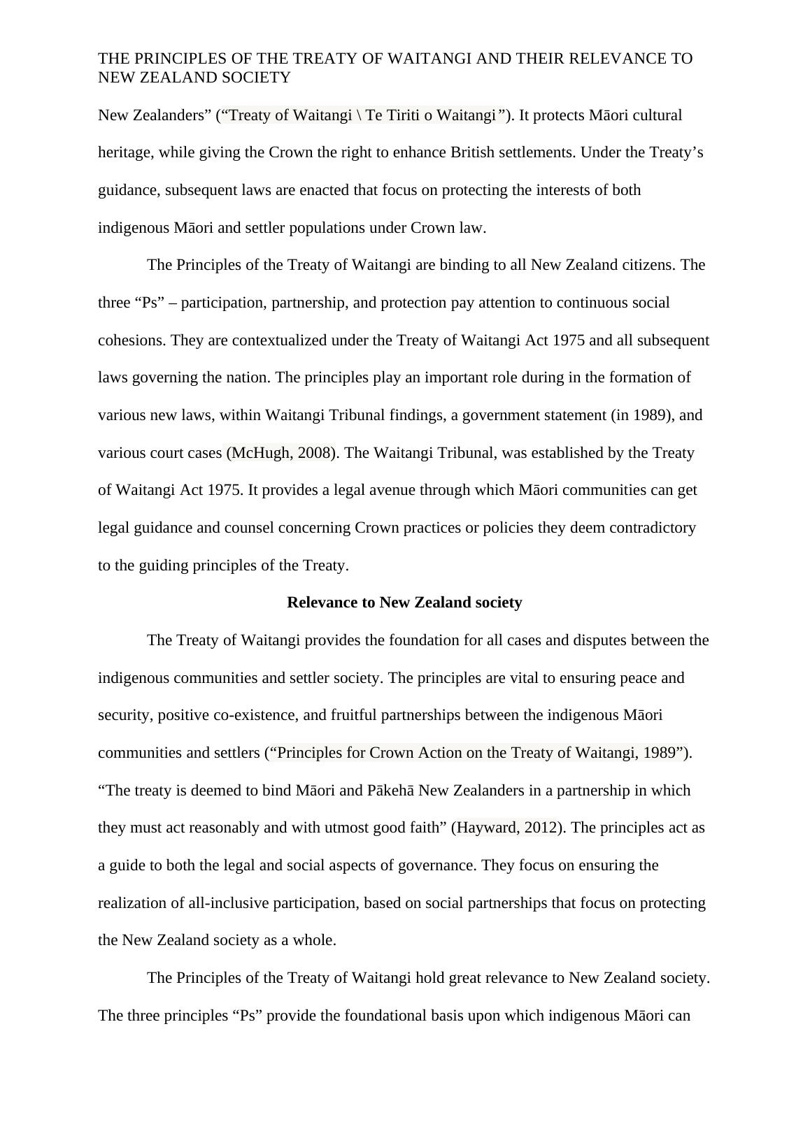 Three Principles Of The Treaty Of Waitangi