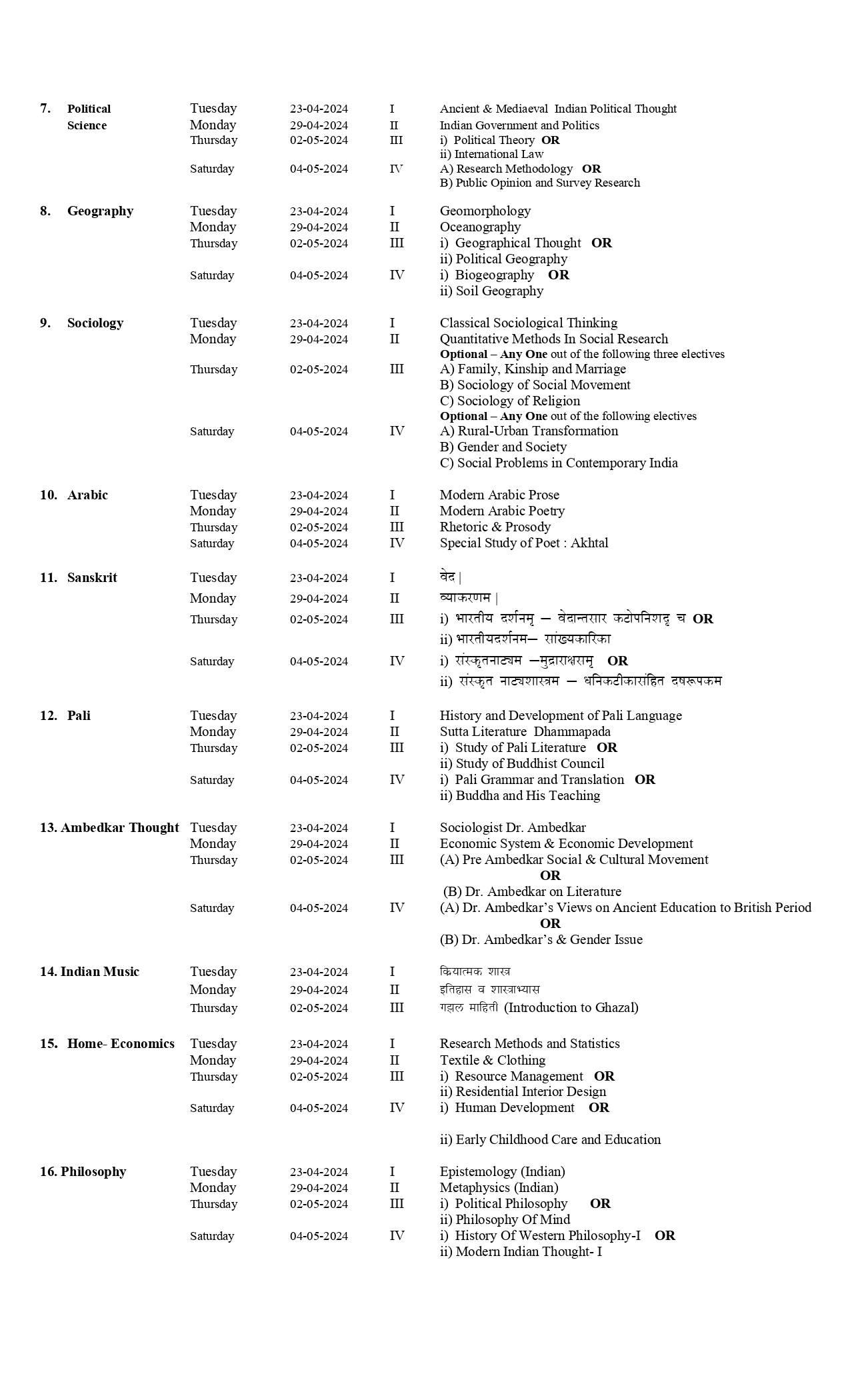 Rtmnu Ma 1 Sem Time Table Summer 2024 Getresults In