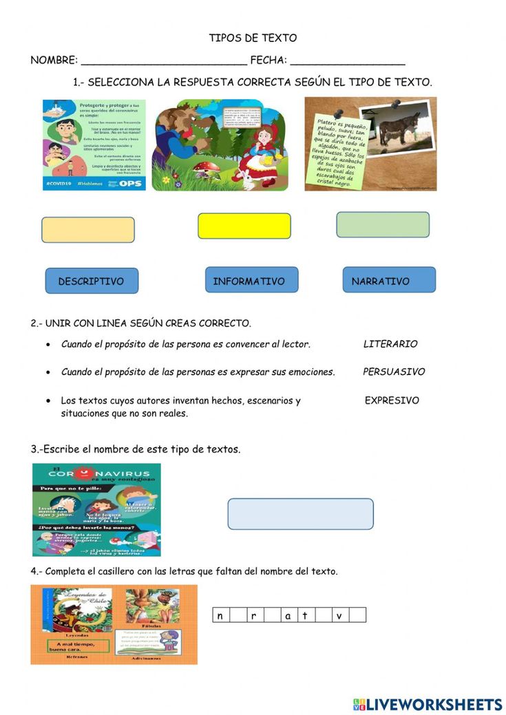 Tipos De Textos Interactive Exercise Tipos De Texto Texto