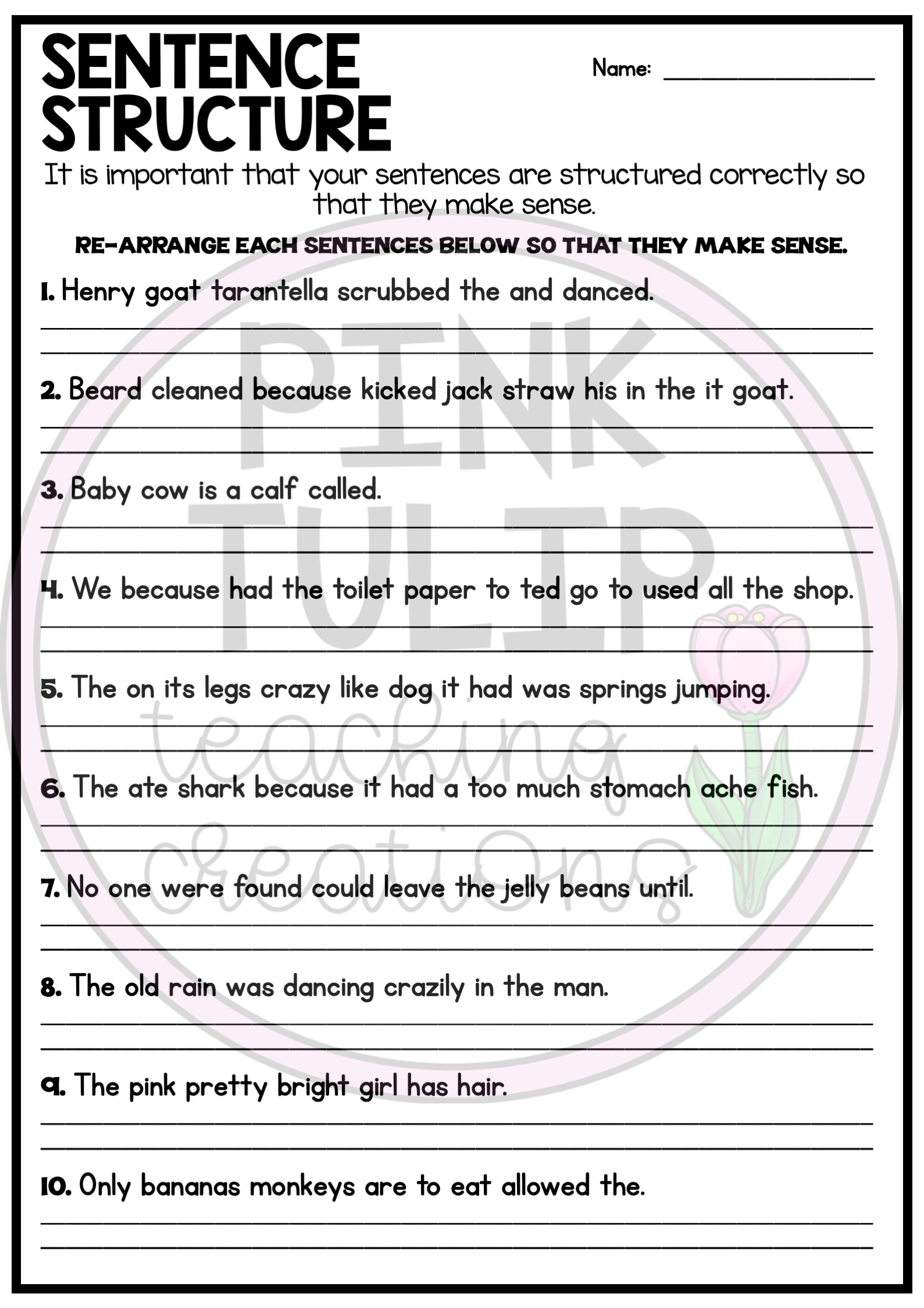 sentence writing practice worksheets