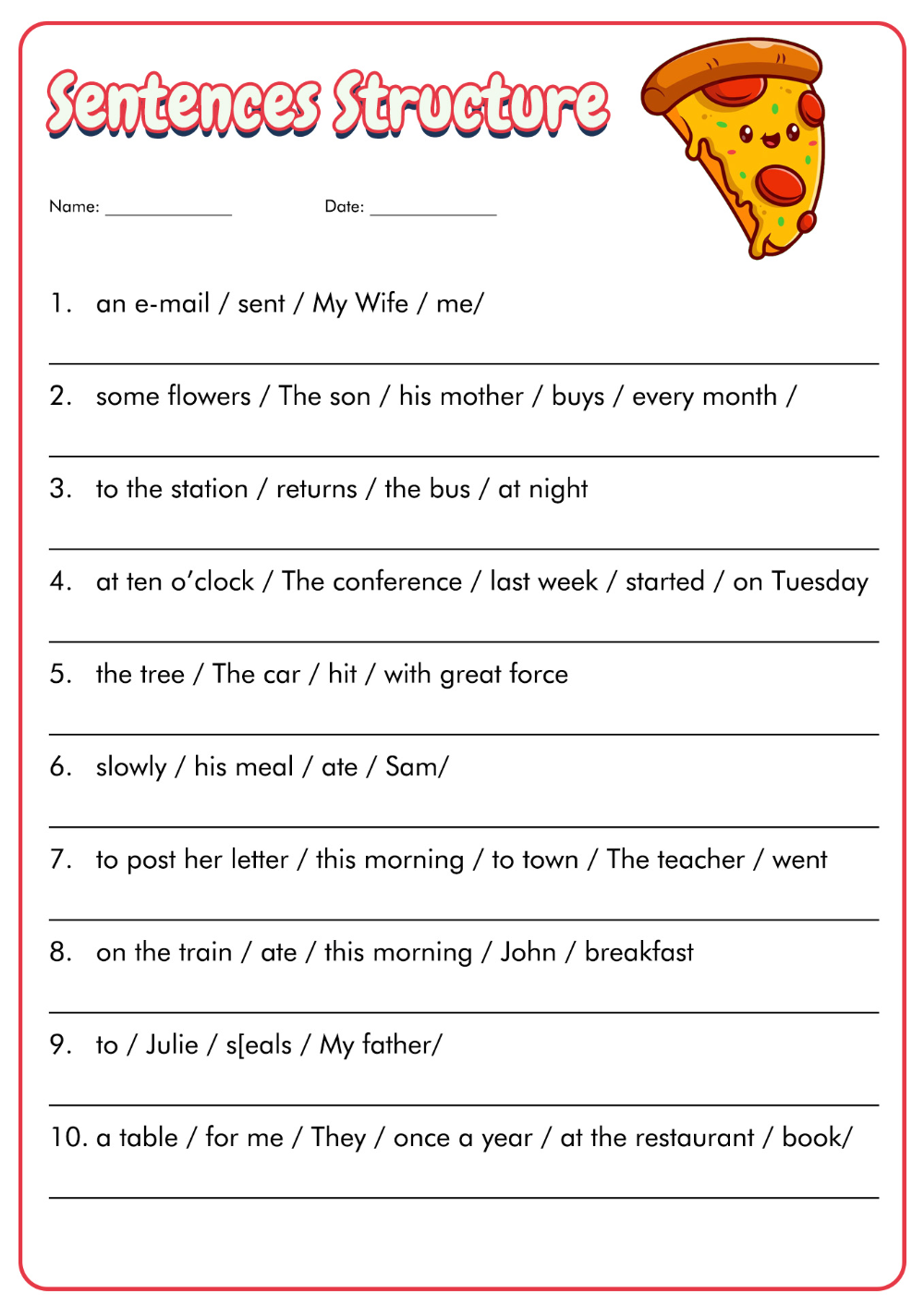 sentence writing practice worksheets