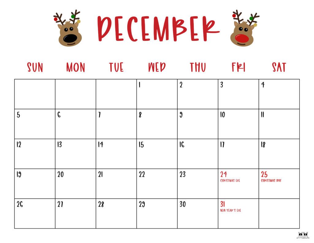 Blank December 2025 Calendar Printable Free