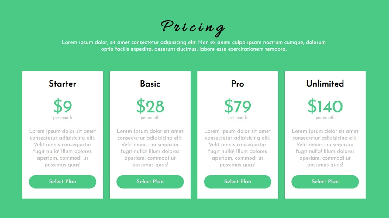 Responsive Pricing Table Html And Css Only Html Css Tutorial Youtube