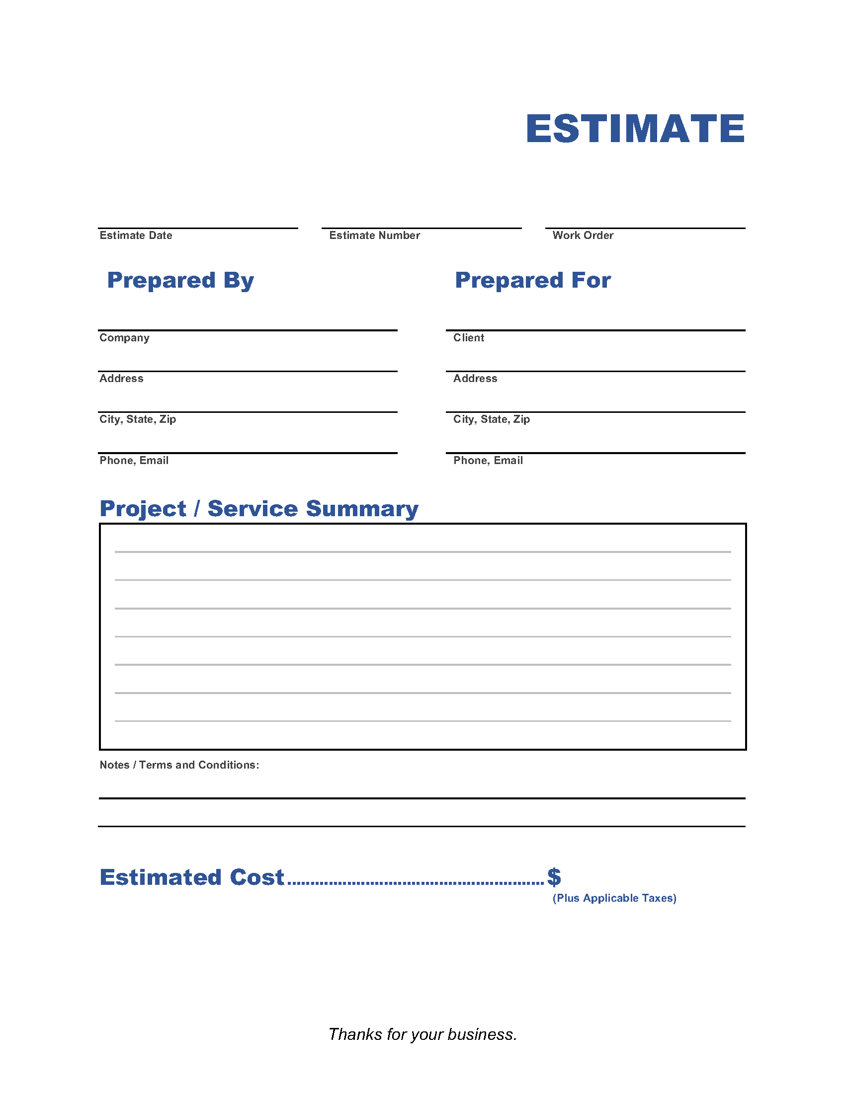 28 Free Estimate Template Forms Construction Repair Cleaning