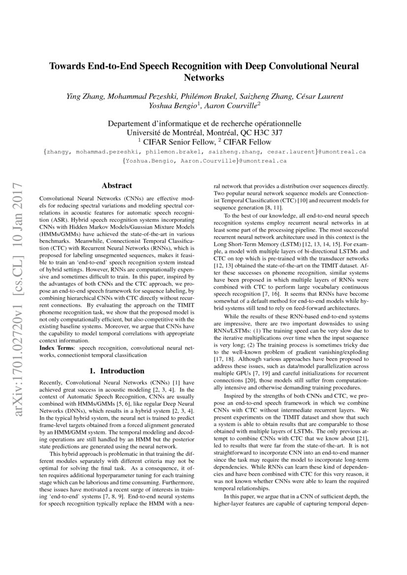 Towards End To End Speech Recognition With Deep Convolutional Neural