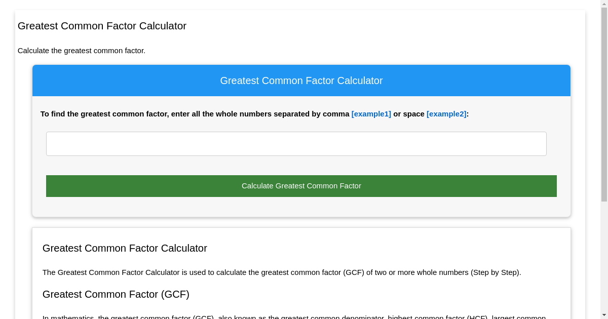Greatest Common Factor Calculator