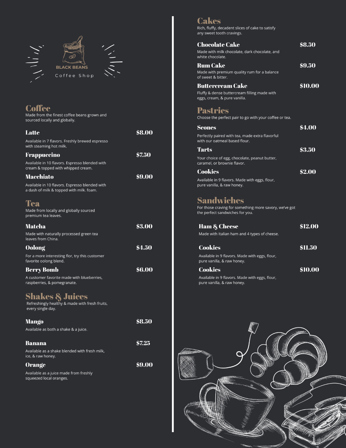 Coffee Shop Menu Items