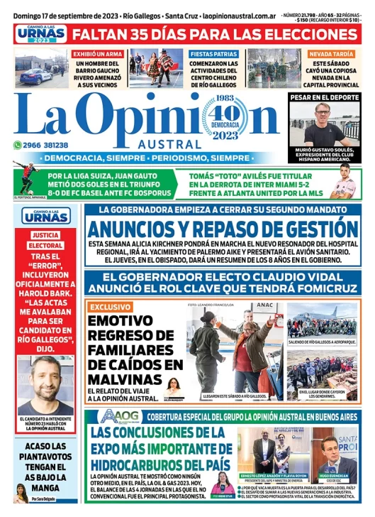 Diario La Opinion Austral Tapa Edicion Impresa Del Domingo 10 De