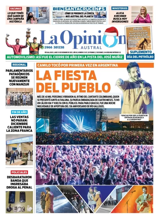 Diario La Opinion Austral Tapa Edicion Impresa Del Sabado 13 De Enero