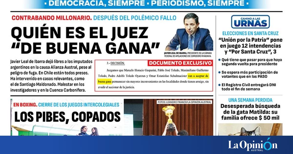 Diario La Opinion Austral Tapa Edicion Impresa Del Sabado 25 De