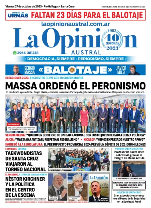 Diario La Opinion Austral Tapa Edicion Impresa Del Viernes 14 De