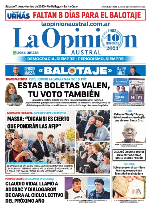 Diario La Opinion Austral Tapa Edicion Impresa Del Sabado 21 De Octubre