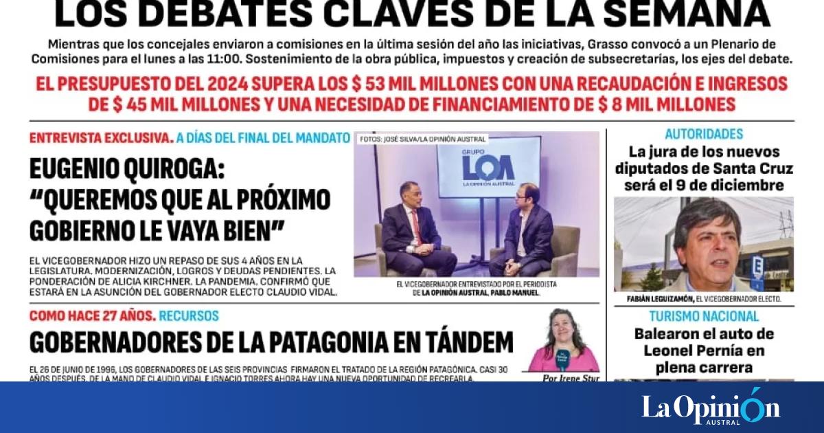 Diario La Opinion Austral Tapa Edicion Impresa Del Domingo 4 De Agosto