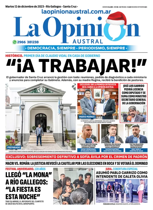 Diario La Opinion Austral Tapa Edicion Impresa Del Martes 15 De