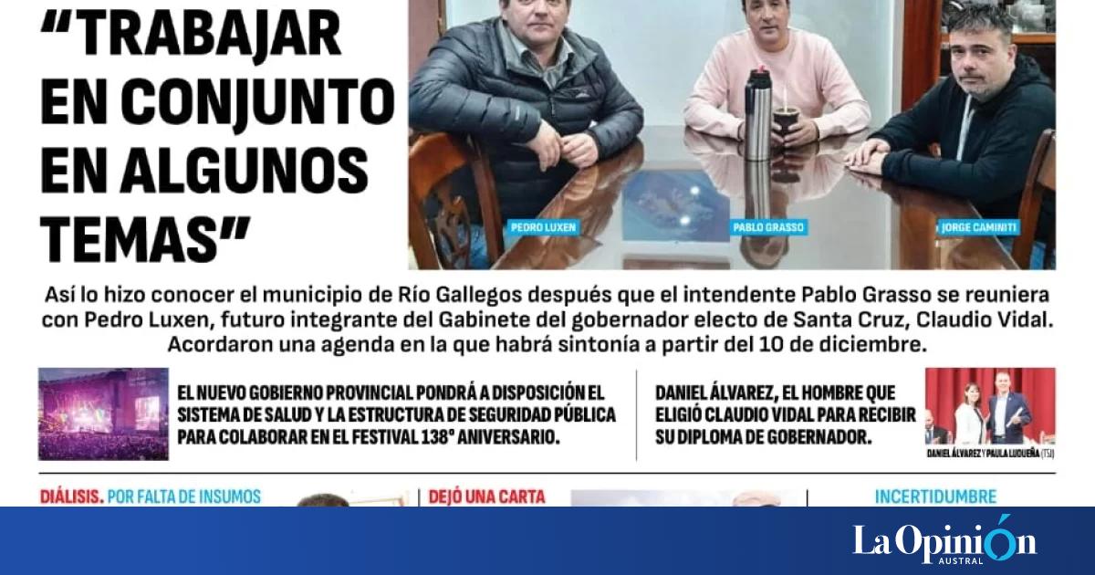 Diario La Opinion Austral Tapa Edicion Impresa Del Miercoles 28 De