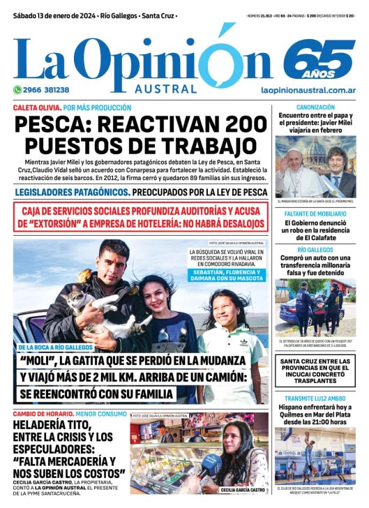Diario La Opinion Austral Tapa Edicion Impresa Del Viernes 13 De