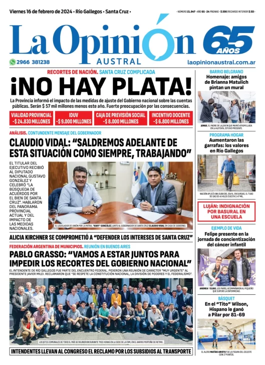 Diario La Opinion Austral Tapa Edicion Impresa Del Viernes 15 De