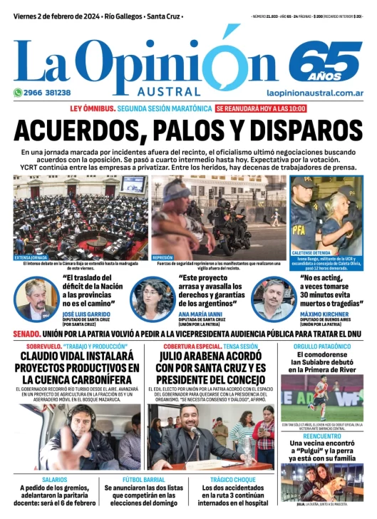 Diario La Opinion Austral Tapa Edicion Impresa Del Viernes 23 De