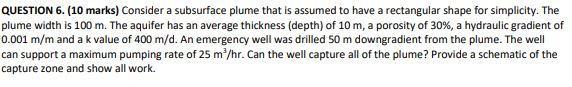 Solved Consider A Subsurface Plume That Is Assumed To Have A Chegg Com
