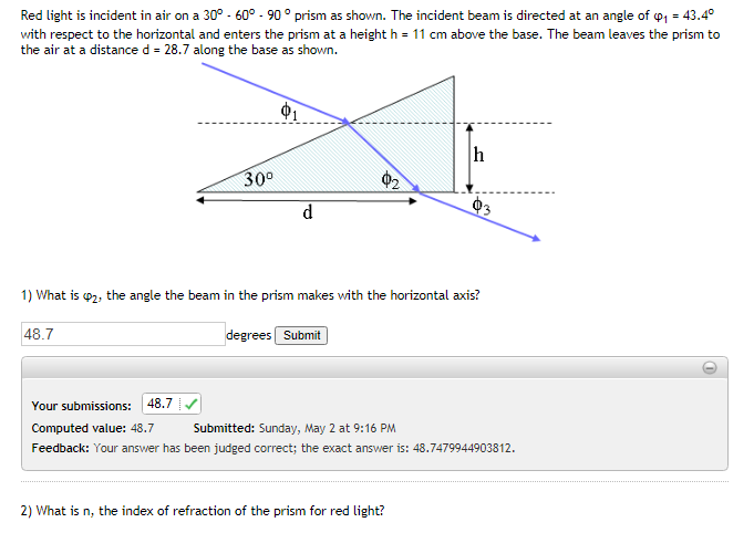 Solved 6 A A Ray Of Light In Air Enters A 30 60 90 Glass Prism And