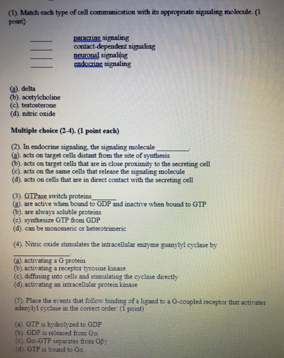 Solved Part 4 Cell Communication Signaling Mechanisms Chegg Com