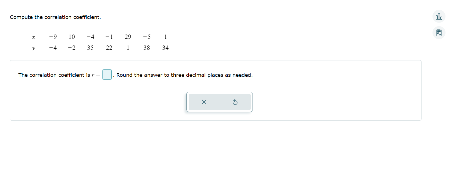 Solved Compute The Correlation Coefficient X Y 2 3 17 35 30 Chegg Com