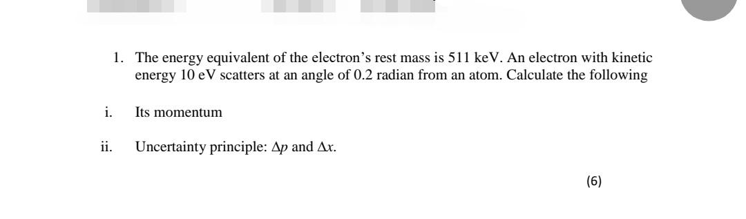 Solved The Rest Energy Of An Electron Is 0 511mev Assume Chegg Com