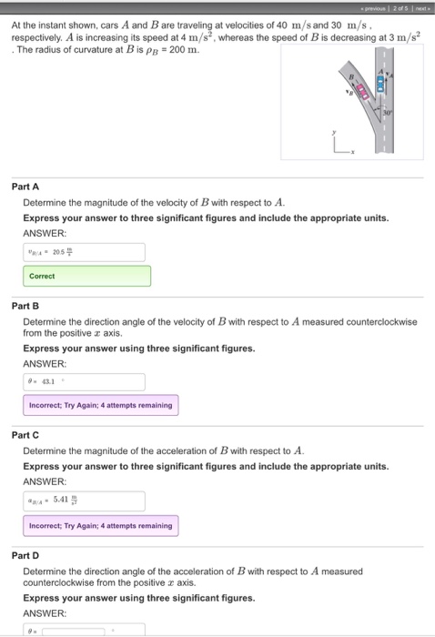 Solved At The Instant Shown Cars A And B Are Traveling At Velocities