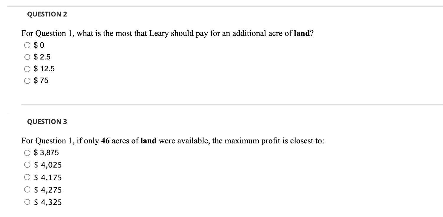 Solved Problem 1 Farmer Leary Farmer Leary Grows Wheat And Corn On