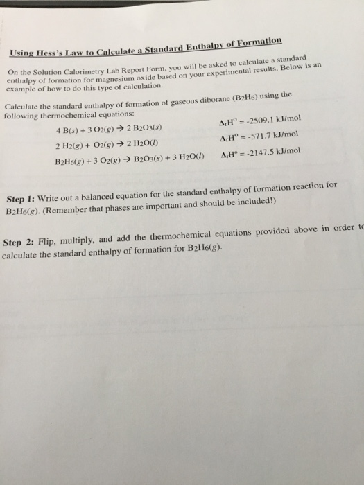 Solved Using Hess S Law And The Values For Standard Enthalpies Of