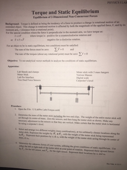 Solved Ph201 Postlab Torque Solve These Static Equilibrium Chegg Com