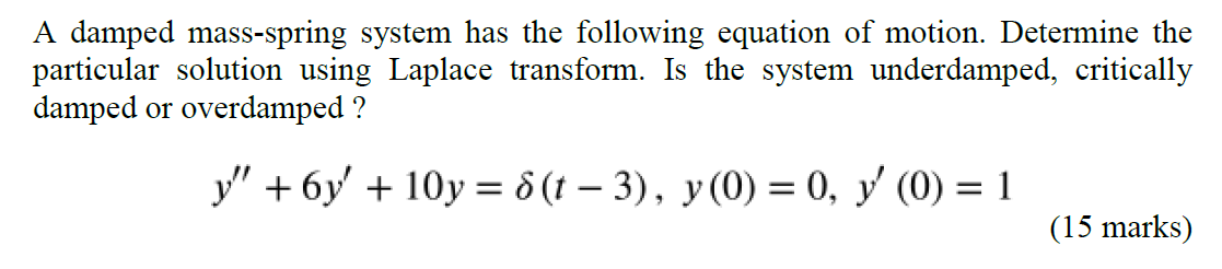 Solved Determine The Response Of The Damped Mass Spring Chegg Com