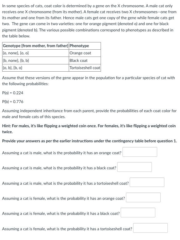 Solved Inheritance Of Coat Color In Cats A Gene For Coat Chegg Com