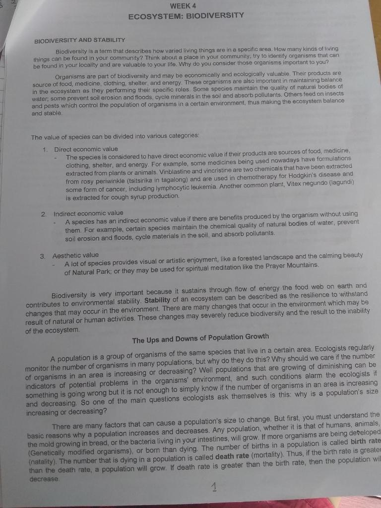 Solved Biodiversity Biodiversity In An Ecosystem Refers To Chegg Com