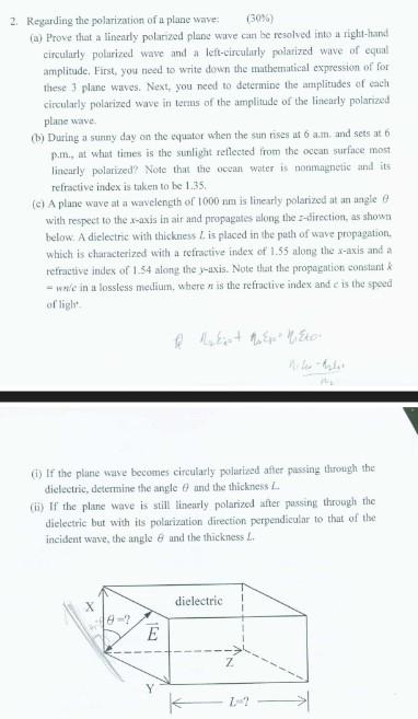 Solved 1 Uniform Plane Wave Reflection And Polarization A Chegg Com
