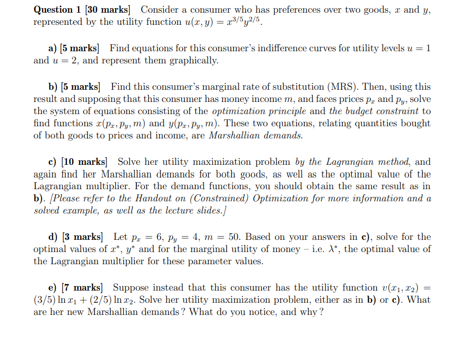 Solved Problem 5 Consider A Consumer With Preferences Over Chegg Com